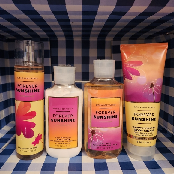🆕️ BBW FOREVER SUNSHINE 🌞 BODY CARE 4 PC SET Spray Gel Lotion Cream - Picture 1 of 3